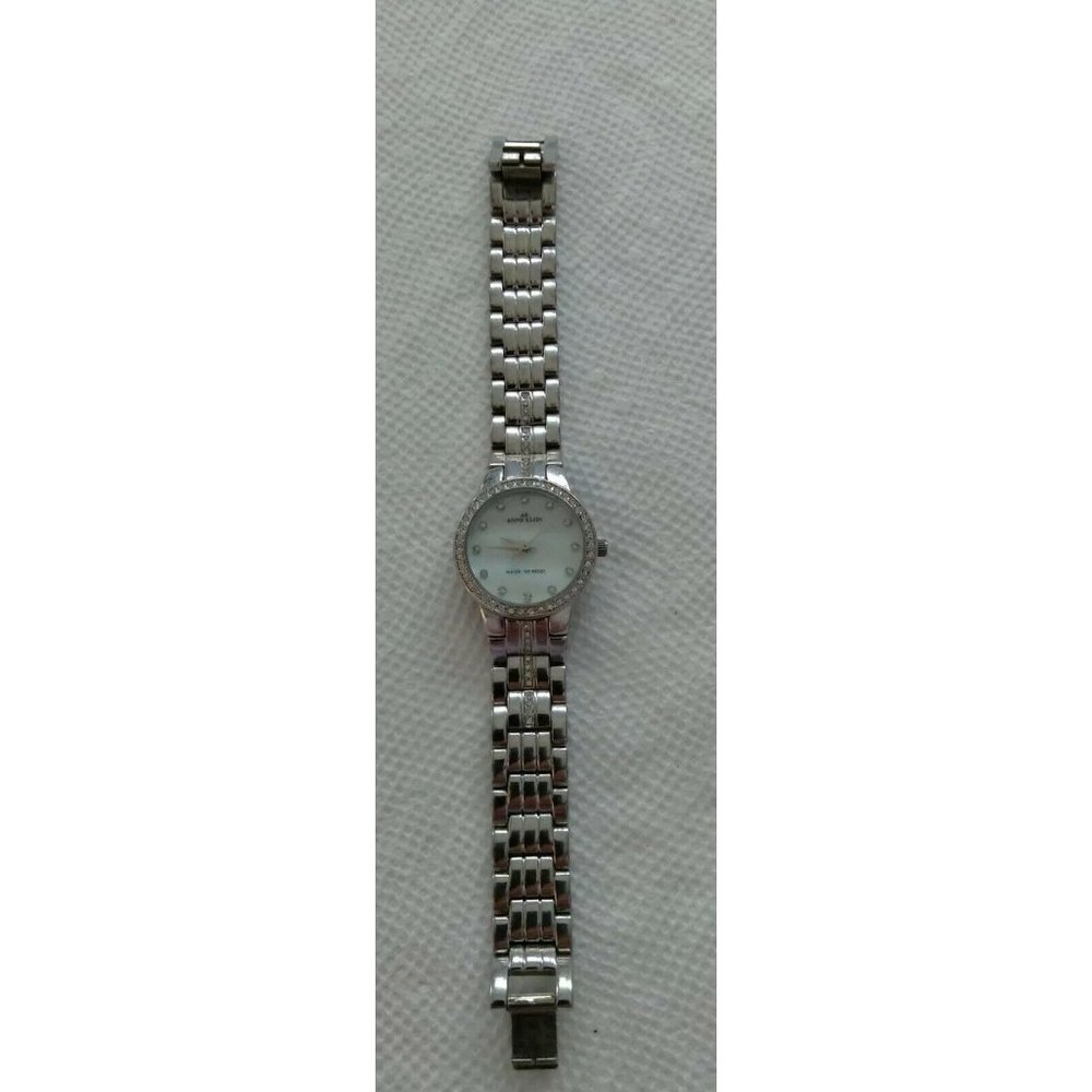 Anne Klein Watch Women Silver Tone Mother of Pearl Face New Battery 6.5"